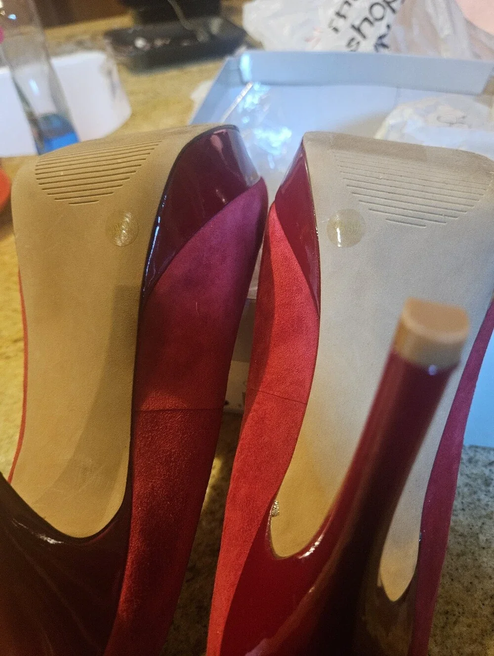 Red Suede Platform High Heels - Women